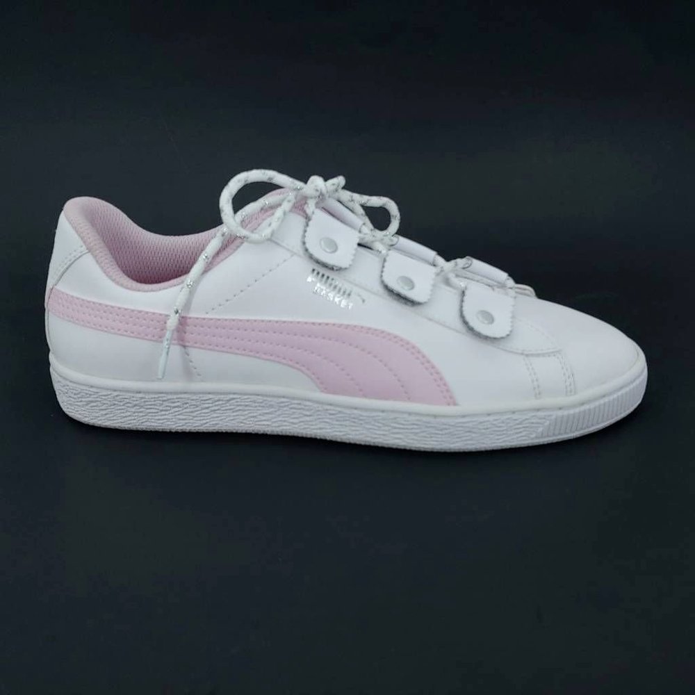 Puma Womens‎ Basket Loops Sneaker Shoes White Pink 36684103 Lace Up Leather 7C